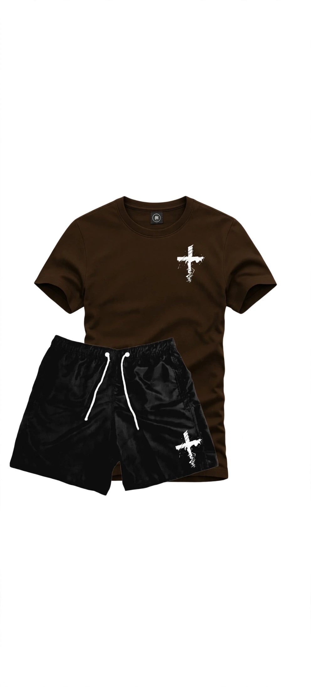 Kit Conjunto Camiseta Cruz Riscada Algodão+Bermuda Tactel Preto  Do P ao GG
