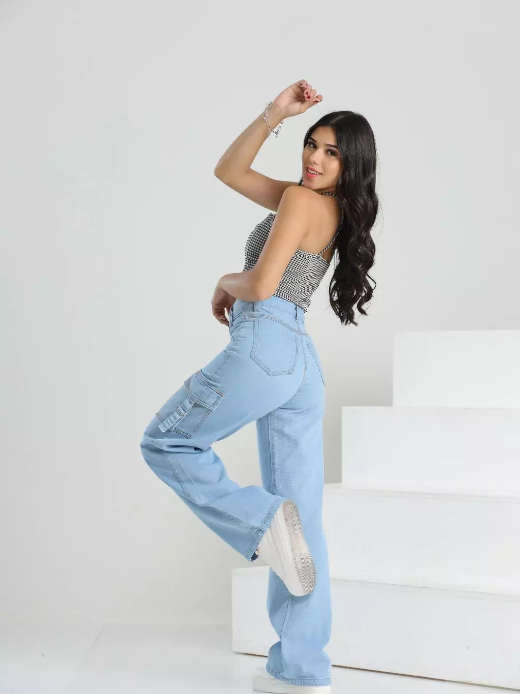 Calça Jeans Wide Leg Cargo p/ Jovem