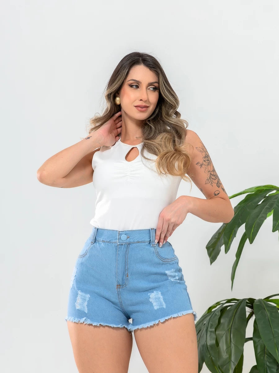 Short Jeans Feminino Cintura Alta