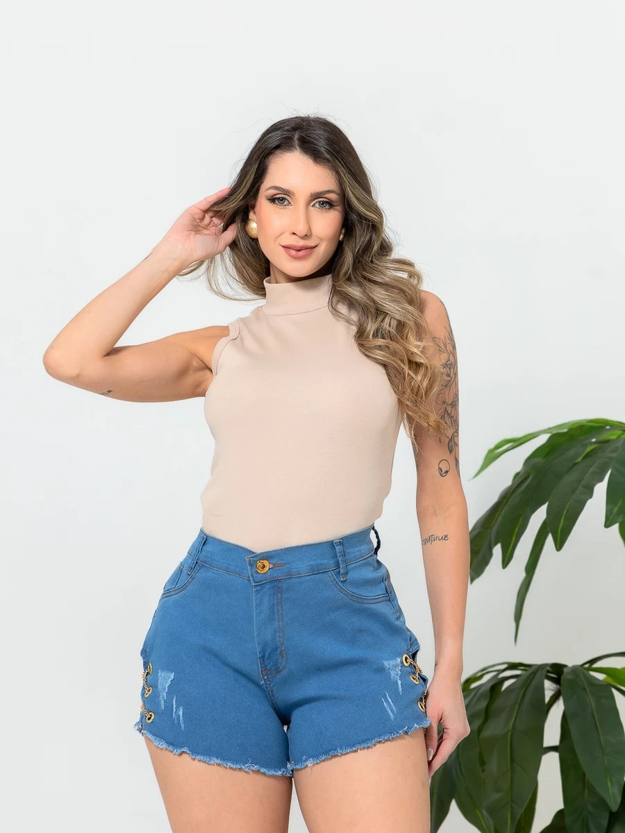 Short Jeans Feminino Cintura Alta Empina Bumbum