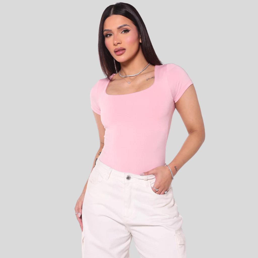Body Feminino Decote Quadrado Manga Curta