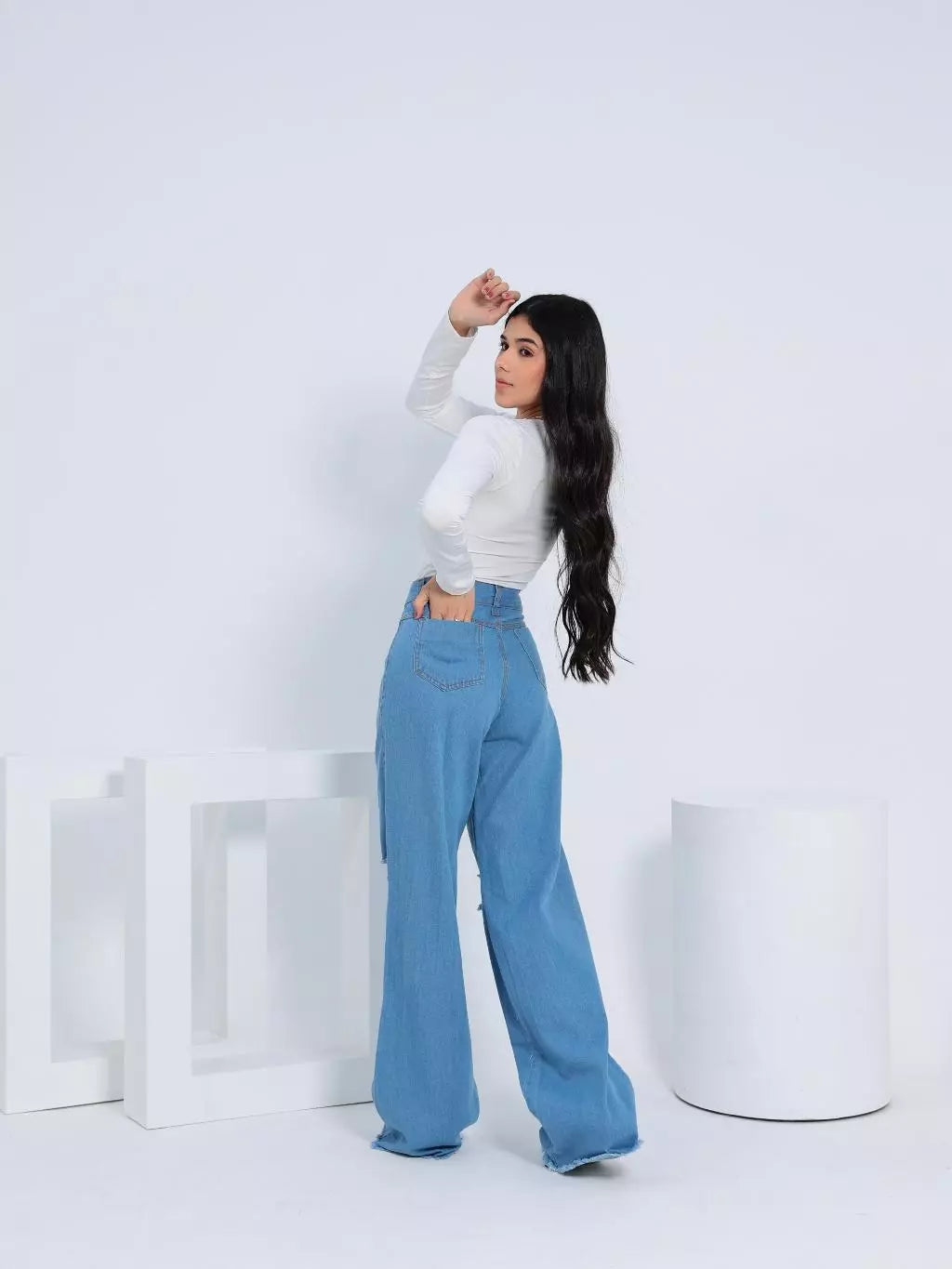 Calça Jeans Wide Leg Juvenil Borboleta