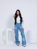 Calça Jeans Wide Leg Juvenil Borboleta