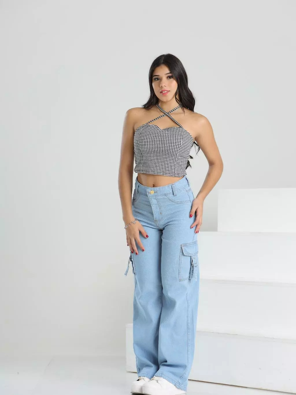 Calça Jeans Wide Leg Cargo p/ Jovem