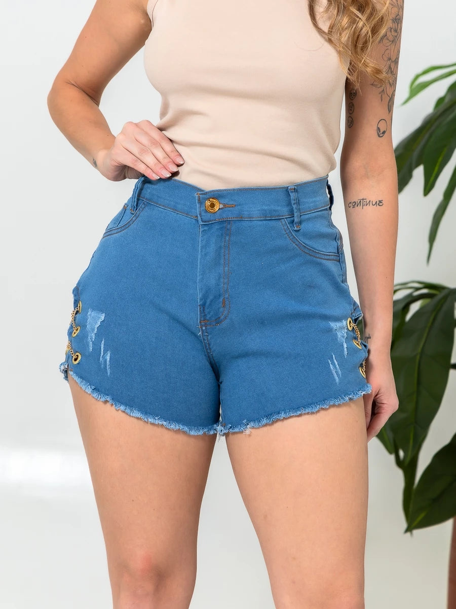 Short Jeans Feminino Cintura Alta Empina Bumbum