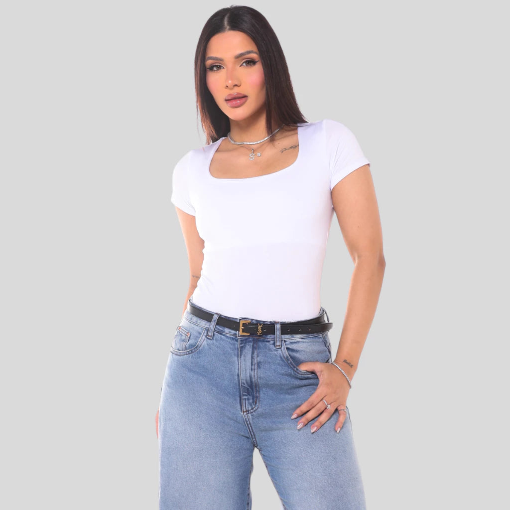 Body Feminino Decote Quadrado Manga Curta