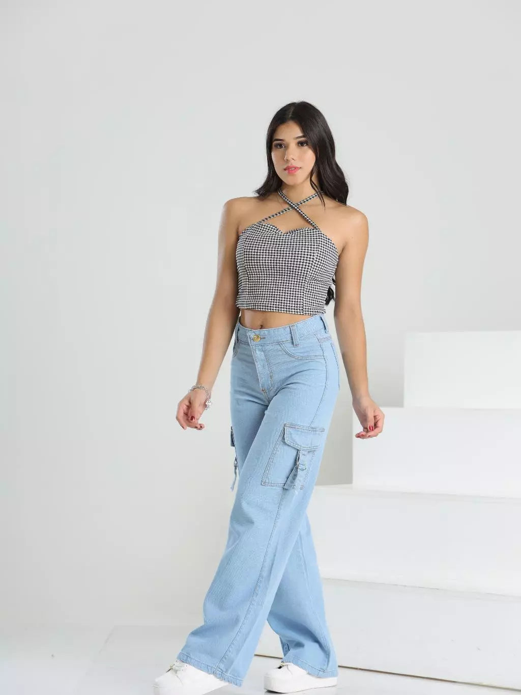 Calça Jeans Wide Leg Cargo p/ Jovem