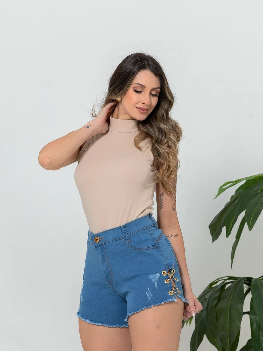 Short Jeans Feminino Cintura Alta Empina Bumbum