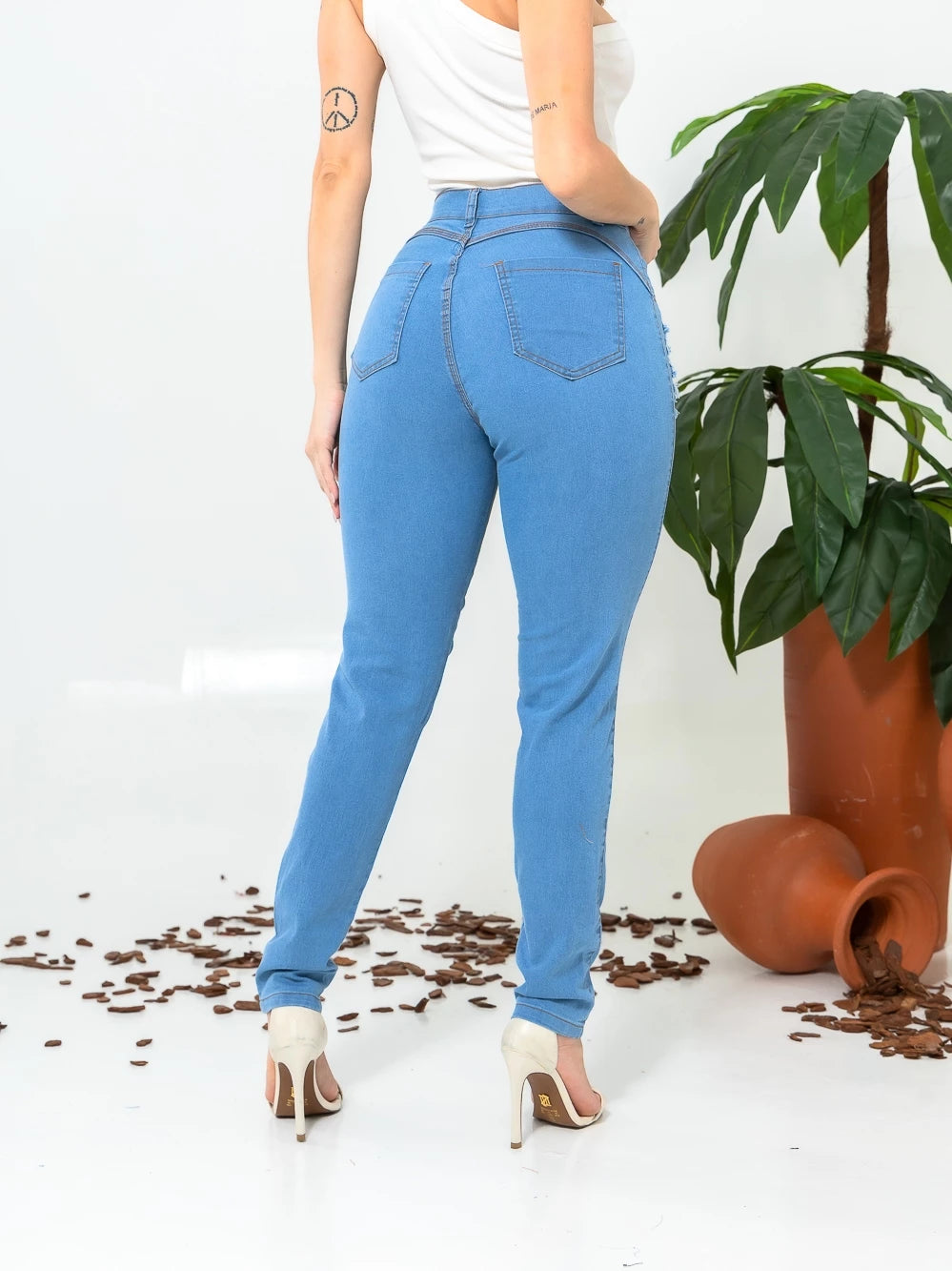 CALÇA JEANS FEMININA Skinny Cós Alto