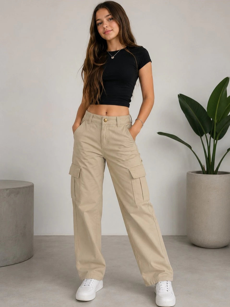Calça Cargo Jeans Wide Leg Infantil